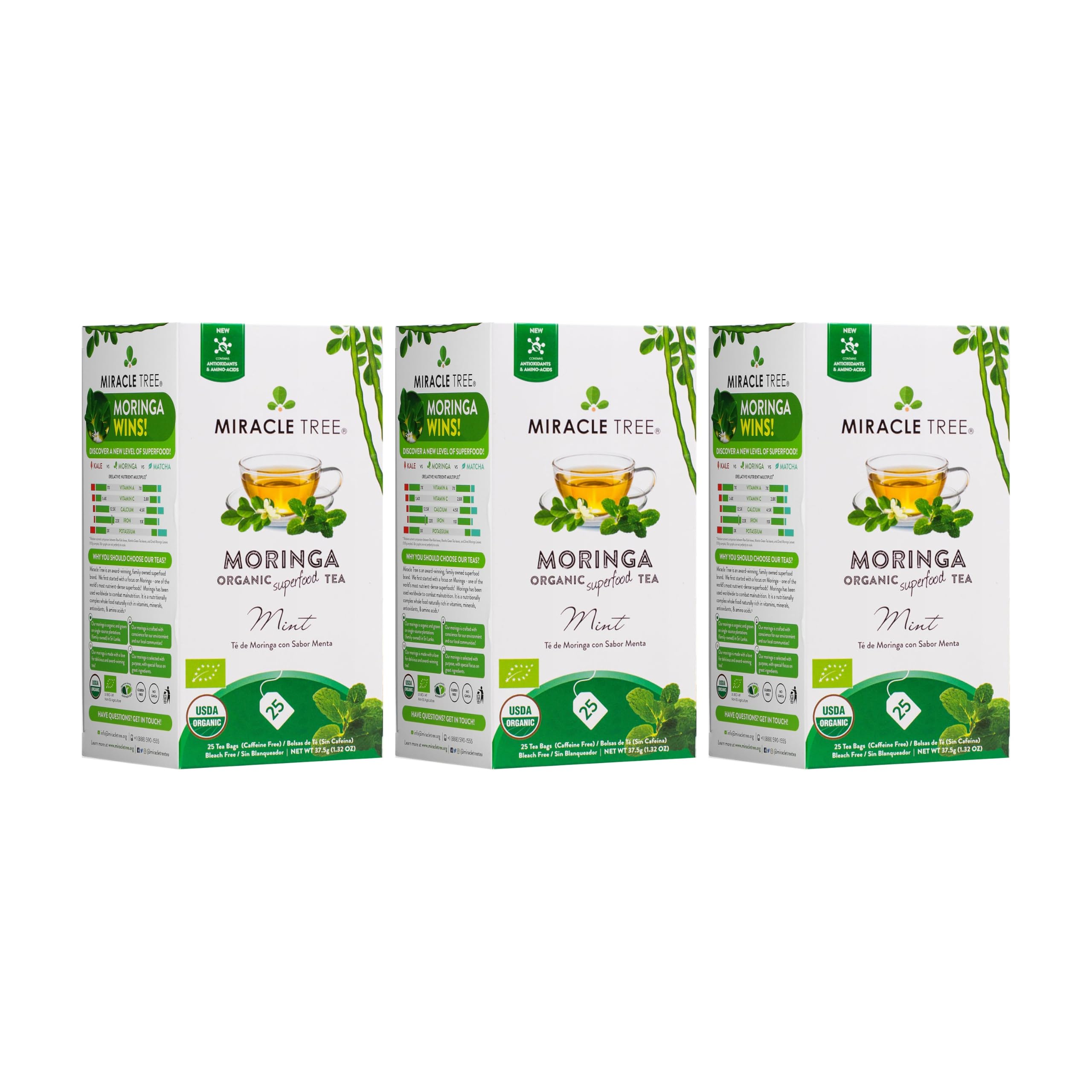 Amazon.com : Miracle Tree Organic Moringa Tea, Mint, Caffeine-Free